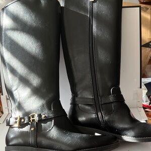 Tommy Hilfiger Black Leather Knee-High Boots, size 7M